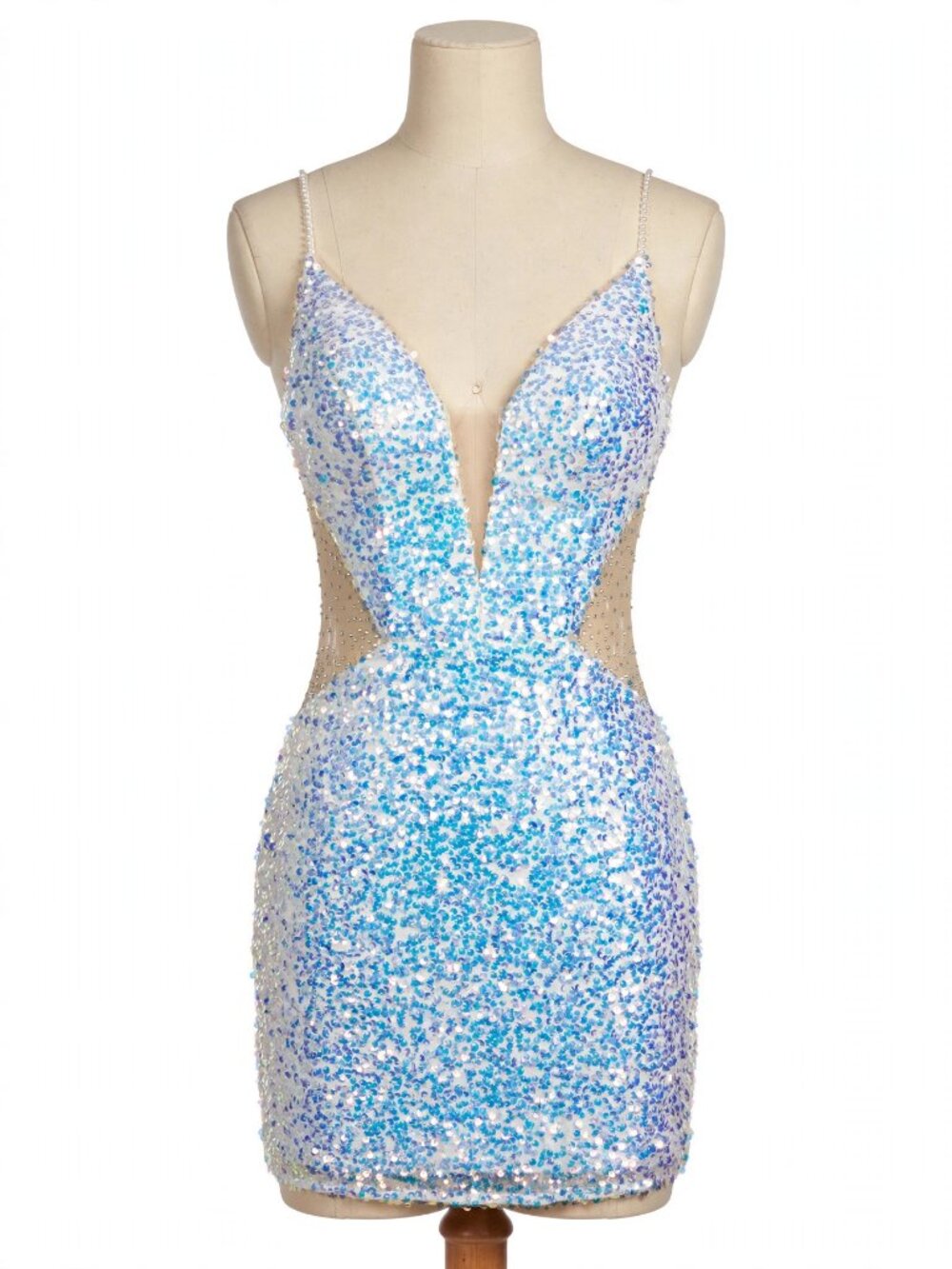Dave & Johnny 11981 White Iridescent Sequin Plunge Mini Dress 5/6 NWT